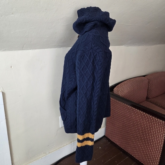 Birdwell Beach Britches Navy Cable Knit Hooded Fisherman Sweater XS Woman/Unisex - Picture 4 of 13
